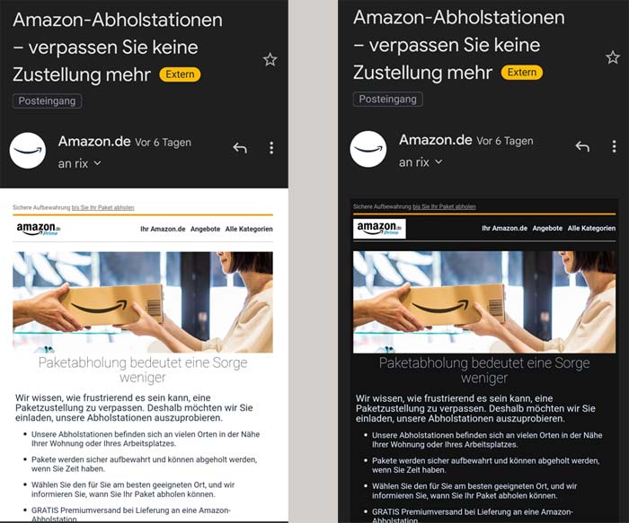 Dunkelmodus E-Mail Beispiel